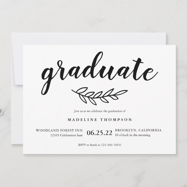 Minimalistischer Rustikaler Leaf-Graduate-Script-A Einladung (Vorderseite)