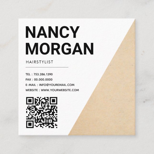 Minimalistischer rustikaler Qr-Code Kraft Quadratische Visitenkarte (Vorderseite)