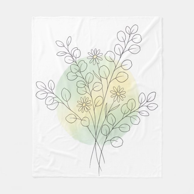 Minimalistischer Salbei-Blumen-Eukalyptus-Gänseblü Fleecedecke (Vorderseite)