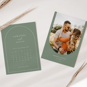 Minimalistischer Salbei-Bogen-Foto-Kalender Save t Einladung