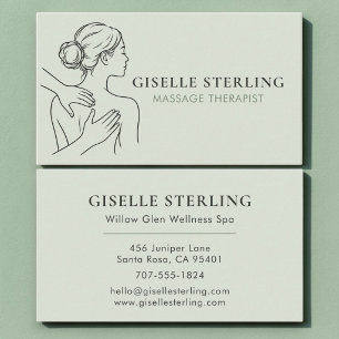 Minimalistischer Salbei-Grün-Massagetherapeut Visitenkarte