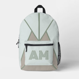Minimalistischer Salbeigrüner Geometrischer Monogr Bedruckter Rucksack