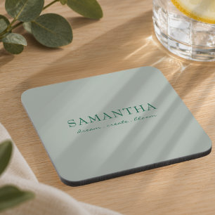 Minimalistischer Salbeigrüner Name Inspirierendes  Getränkeuntersetzer
