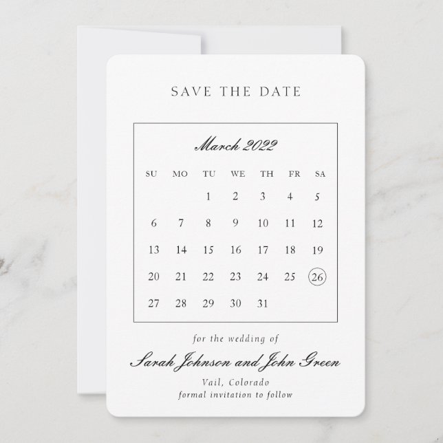 Minimalistischer Save the Date Kalender (Vorderseite)