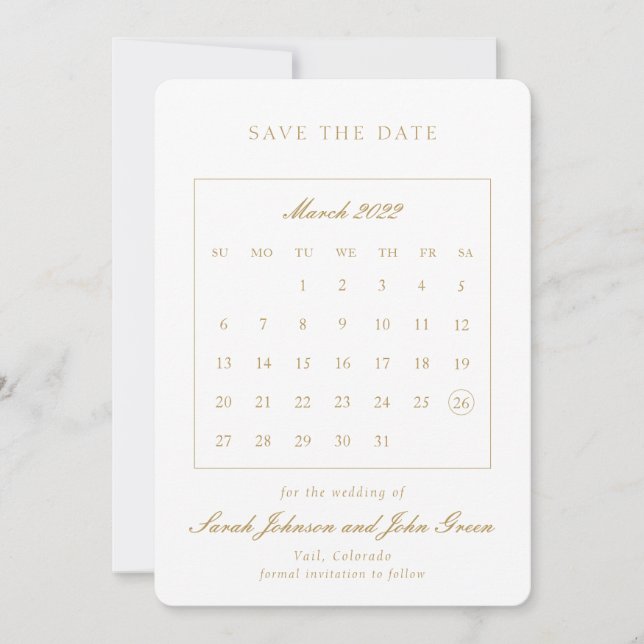 Minimalistischer Save the Date Kalender (Vorderseite)