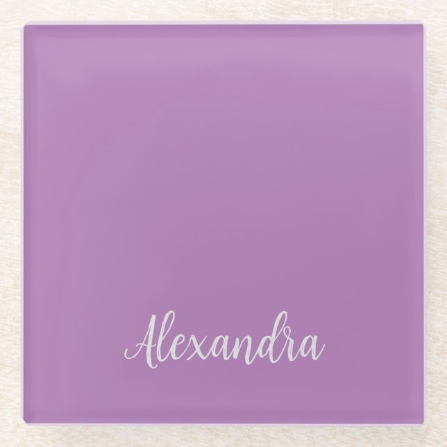 Minimalistischer Schlichter Name Lavender Calligra Glasuntersetzer (Vorderseite)