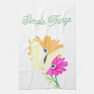Minimalistischer Schmetterling und Blumen 'Einfach Geschirrtuch