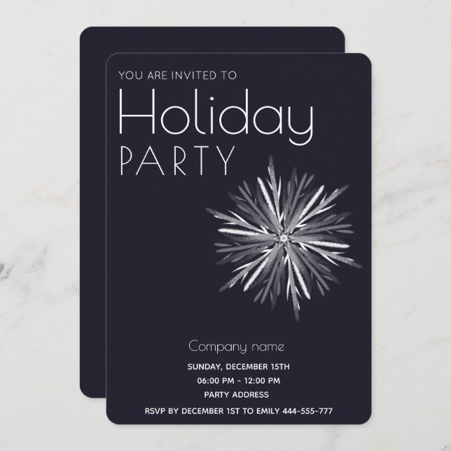 Minimalistischer Schneeflocken im Aquarell Einladung (Vorne/Hinten)