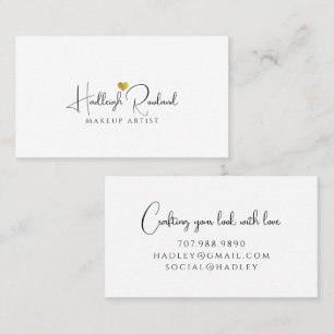 Minimalistischer Schriftname Herz Make-up Künstler Visitenkarte