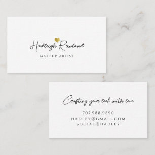 Minimalistischer Schriftname Herz Make-up Künstler Visitenkarte