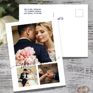 Minimalistischer Schriftzug 3 Foto Hochzeit Danke  Postkarte