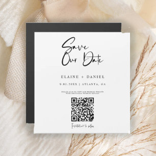 Minimalistischer Schriftzug QR-Code Save The Date Magnetkarte
