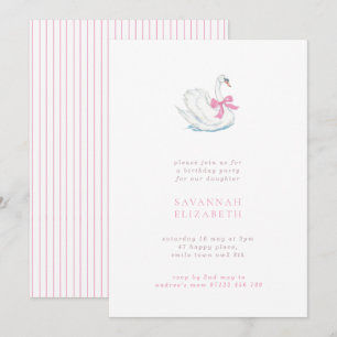 Minimalistischer Schwan- und rosa Schleifen-Mädche Einladung