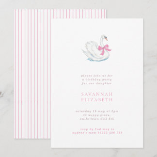 Minimalistischer Schwan- und rosa Schleifen-Mädche Einladung