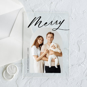 Minimalistischer Schwarz-Script-Arch Foto Holiday Acryleinladungen