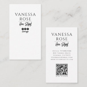 Minimalistischer Schwarz-Weiß-Friseur-QR-Code Visitenkarte