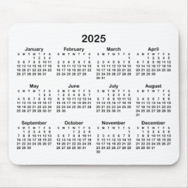 Minimalistischer Schwarz-Weiß-Kalender 2025 Mousepad