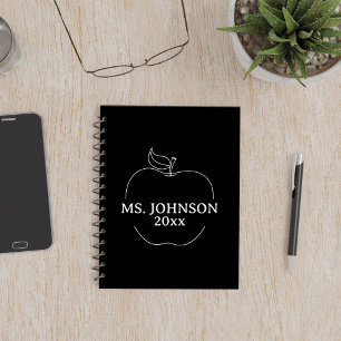 Minimalistischer Schwarz-Weiß-Lehrerapfel Planer