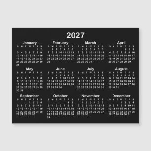 Minimalistischer Schwarz-Weiß-Magnetkalender 2027 Magnetkarte