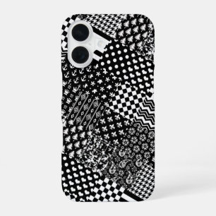 Minimalistischer Schwarz-Weiß-Mischmuster-Stil iPhone 16 Hülle