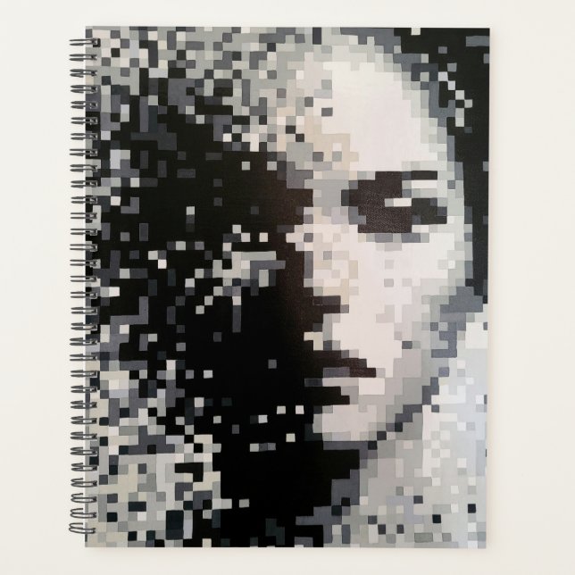 Minimalistischer Schwarz-Weiß-Pixel-Porträt-Planer Planer (Vorderseite)