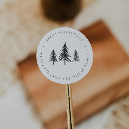 Minimalistischer Schwarz-Weiß-Weihnachtsbaum Runder Aufkleber