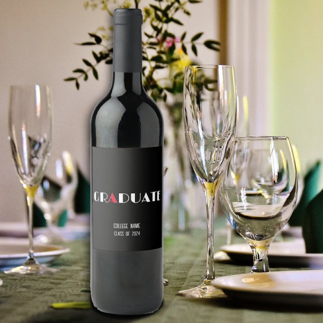 Minimalistischer Schwarz-weißer Abschluss Weinetikett (Von Creator hochgeladen)