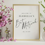 Minimalistischer Schwarz-weißer Bat Mitzvah Empfan Poster<br><div class="desc">Custom Minimalistisch Classic Modernes Bat Mitzvah Begrüßungszeichen in Schwarz und Weiß</div>