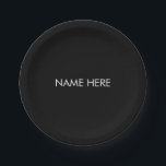 Minimalistischer Schwarz-weißer individuelle Name  Pappteller<br><div class="desc">Minimalistischer Schwarz-weißer individuelle Name Text elegantes Party Papier Teller. Eleganter,  einfacher,  moderner Stil.</div>