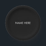 Minimalistischer Schwarz-weißer individuelle Name Pappteller<br><div class="desc">Minimalistischer Schwarz-weißer individuelle Name Text elegantes Party Papier Teller. Eleganter, einfacher, moderner Stil.</div>