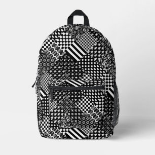 Minimalistischer Schwarz-weißer Mixed-Muster-Stil Bedruckter Rucksack