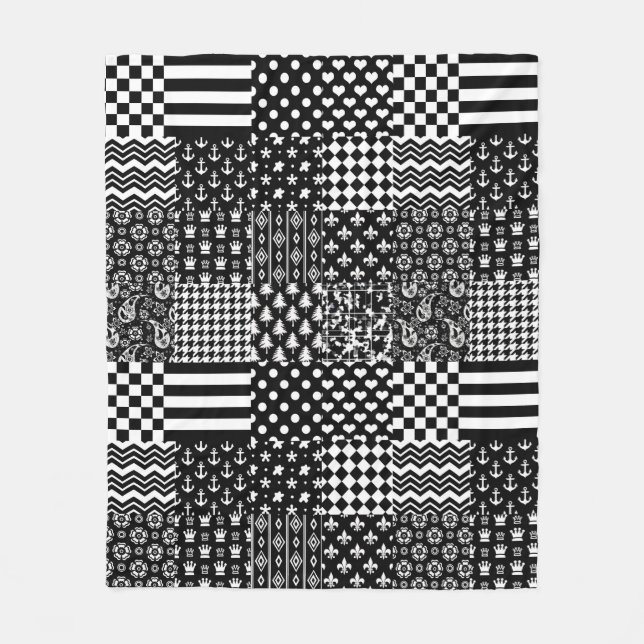 Minimalistischer Schwarz-weißer Mixed-Muster-Stil Fleecedecke (Vorderseite)