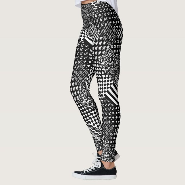 Minimalistischer Schwarz-weißer Mixed-Muster-Stil Leggings (Von Creator hochgeladen)