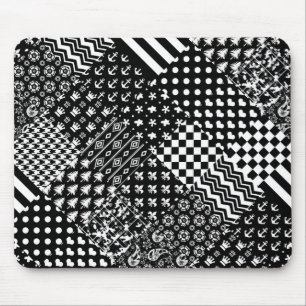 Minimalistischer Schwarz-weißer Mixed-Muster-Stil Mousepad
