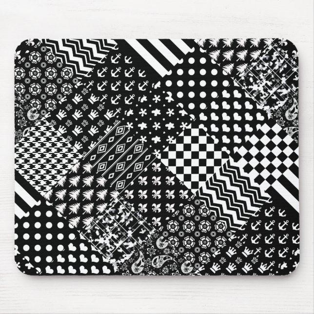 Minimalistischer Schwarz-weißer Mixed-Muster-Stil Mousepad (Vorne)