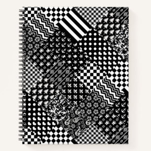 Minimalistischer Schwarz-weißer Mixed-Muster-Stil Notizbuch