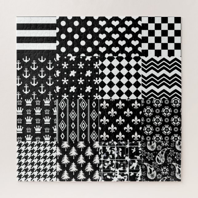 Minimalistischer Schwarz-weißer Mixed-Muster-Stil Puzzle (Vertikal)