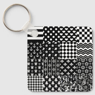 Minimalistischer Schwarz-weißer Mixed-Muster-Stil Schlüsselanhänger