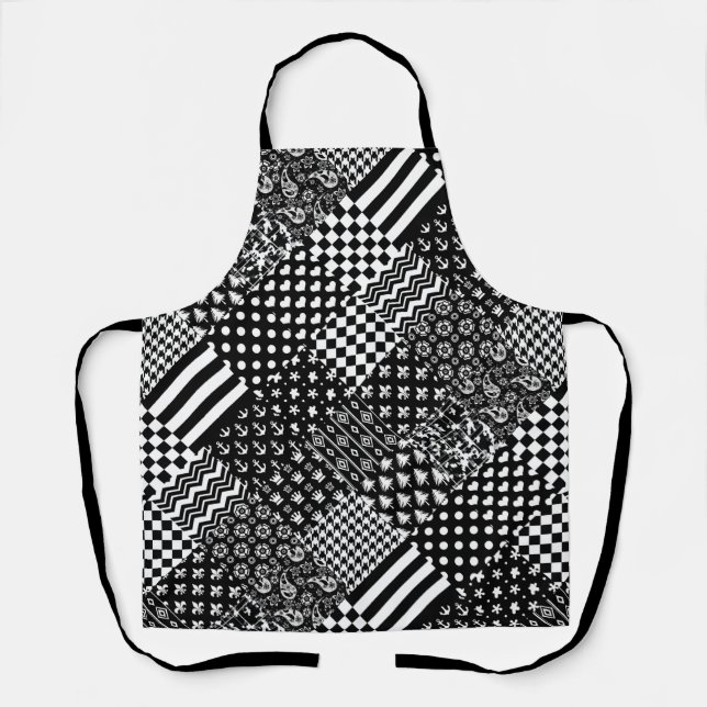 Minimalistischer Schwarz-weißer Mixed-Muster-Stil Schürze (Vorderseite)
