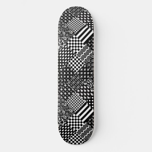 Minimalistischer Schwarz-weißer Mixed-Muster-Stil Skateboard (Vorderseite)