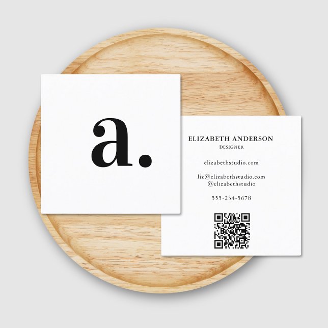 Minimalistischer Schwarz-weißer Monogramm-Code Quadratische Visitenkarte (Von Creator hochgeladen)