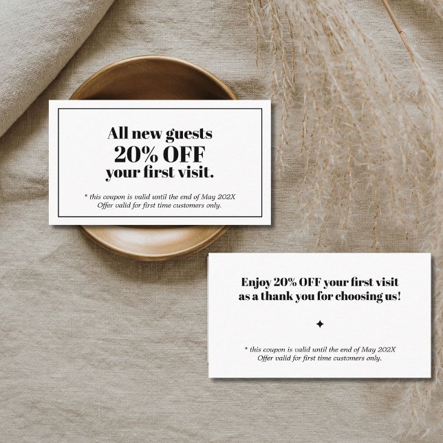 Minimalistischer Schwarz-weißer Saloncoupon Rabattkarte (Von Creator hochgeladen)