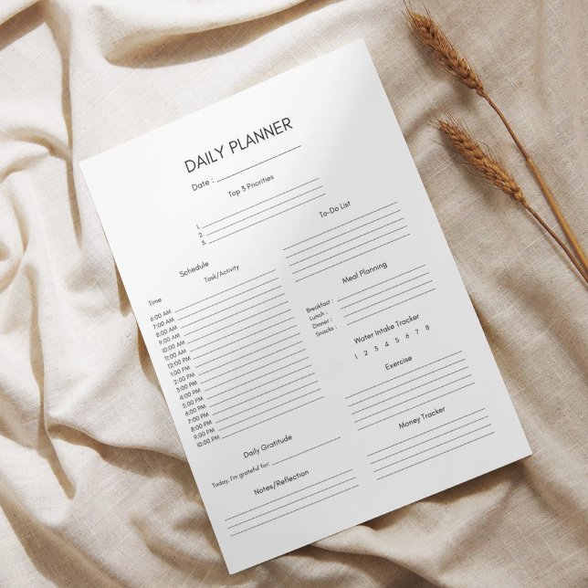 Minimalistischer Schwarz-weißer Tagesplaner Notizblock (Von Creator hochgeladen)