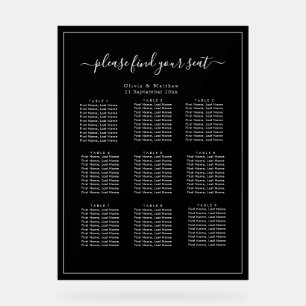 Minimalistischer schwarzer Acryl-Hochzeitssitzplan Acrylschild