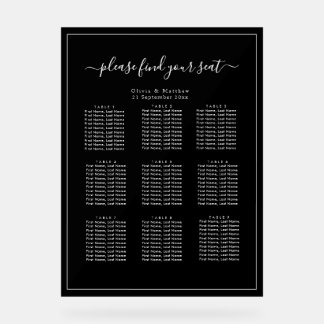 Minimalistischer schwarzer Acryl-Hochzeitssitzplan Acrylschild