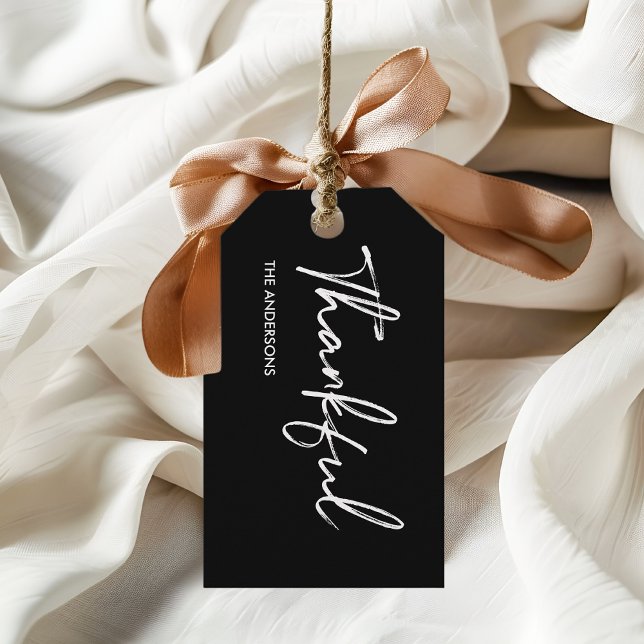 Minimalistischer schwarzer "dankbarer" Erntedank Geschenkanhänger (Von Creator hochgeladen)