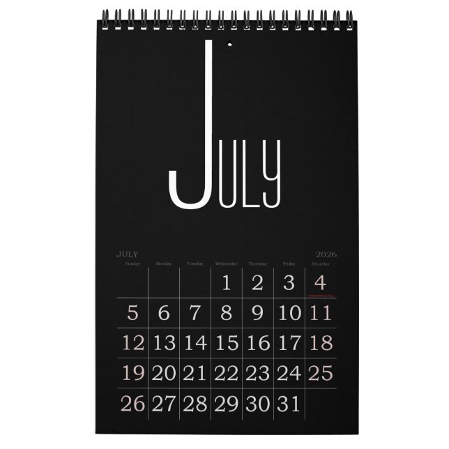 Minimalistischer Schwarzer Farbkalender Kalender (Jul 2026)