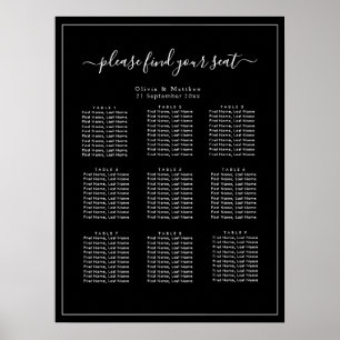 Minimalistischer schwarzer Hochzeitssitzplan Poste Poster