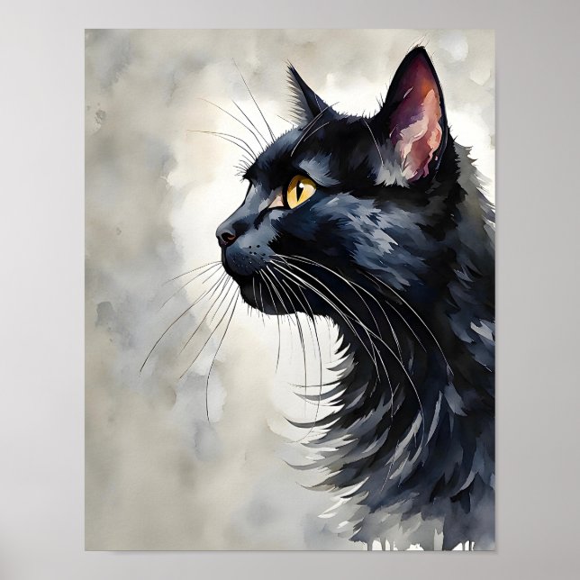 Minimalistischer schwarzer Katzenkunst-Druck Elega Poster (Vorne)