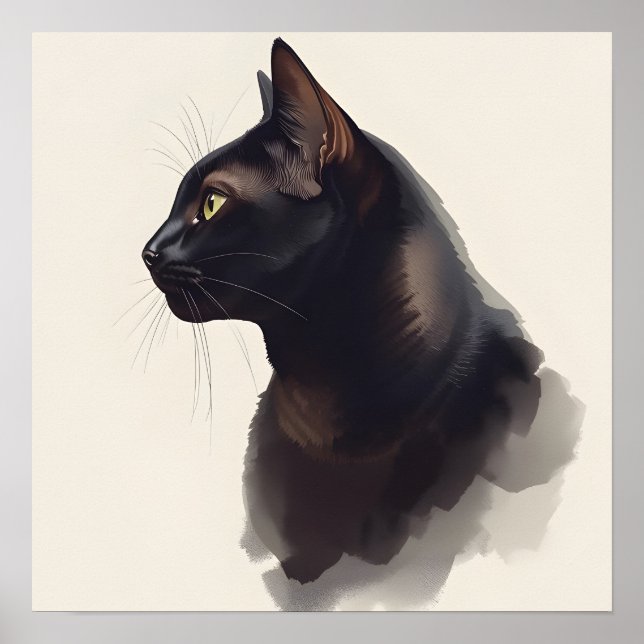 Minimalistischer schwarzer Katzenkunst-Druck Poster (Vorne)